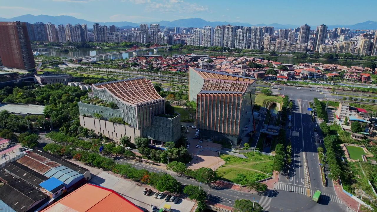 航拍漳州市图书馆景观