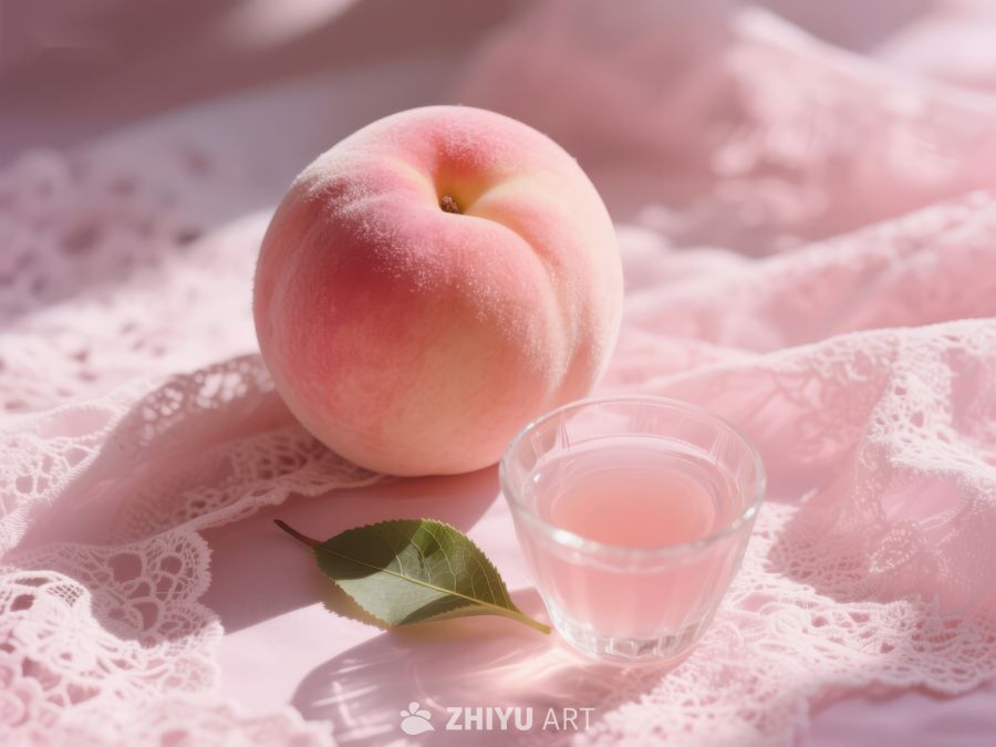 桃子与清酒，柔和光影下的静谧 413