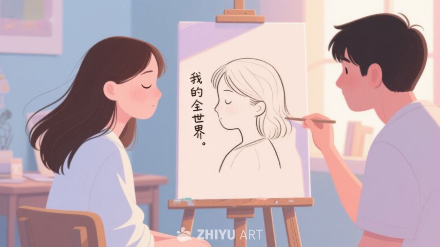 情侣共同创作画作，温馨场景 256