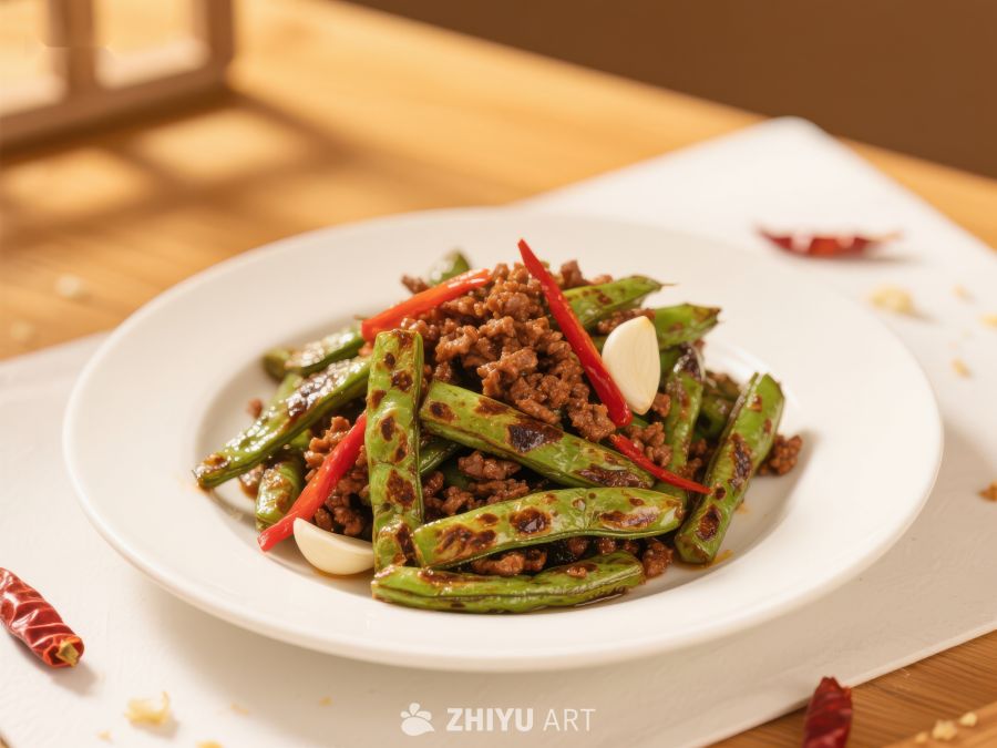 干煸四季豆配肉末 128