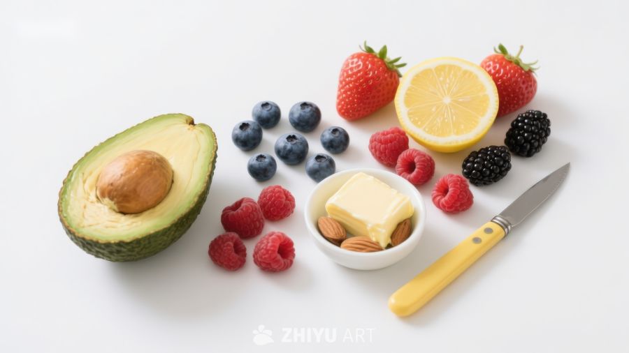 新鲜水果与健康食材组合