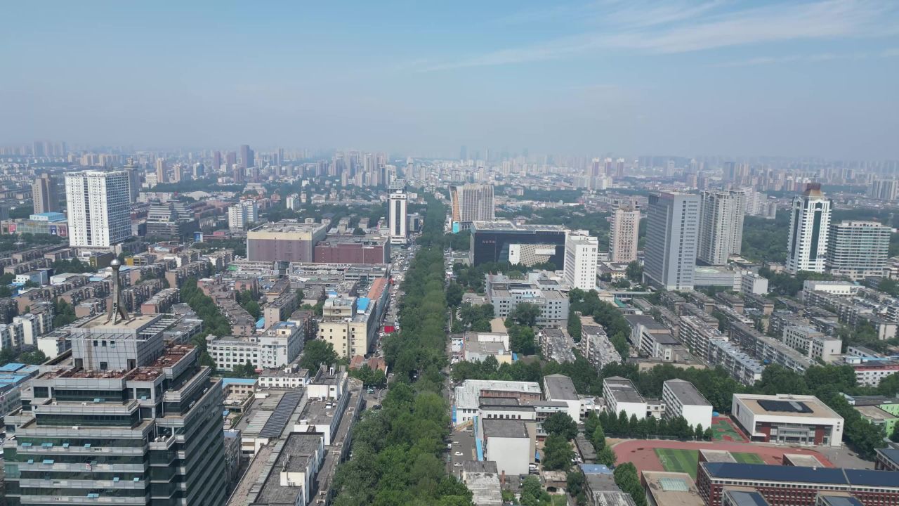 航拍山东淄博城市风光 