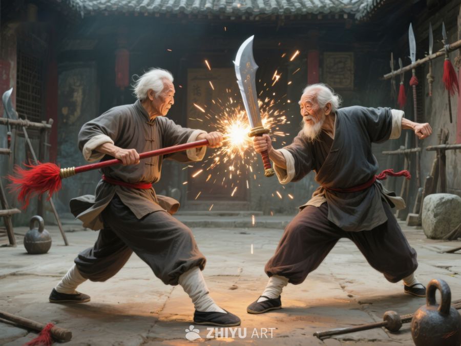 两位老者激烈比武，火花四溅 638