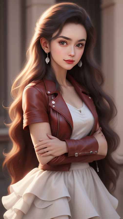 红色皮衣大美女