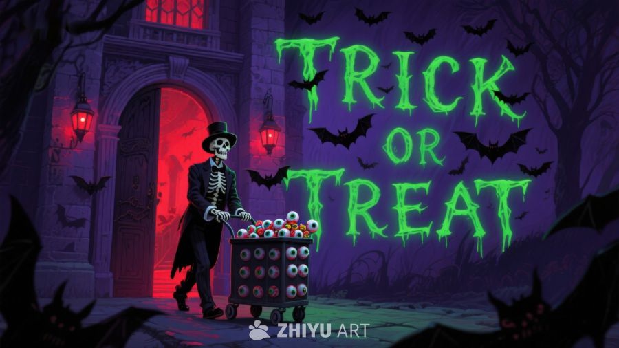 万圣节骷髅推糖果车