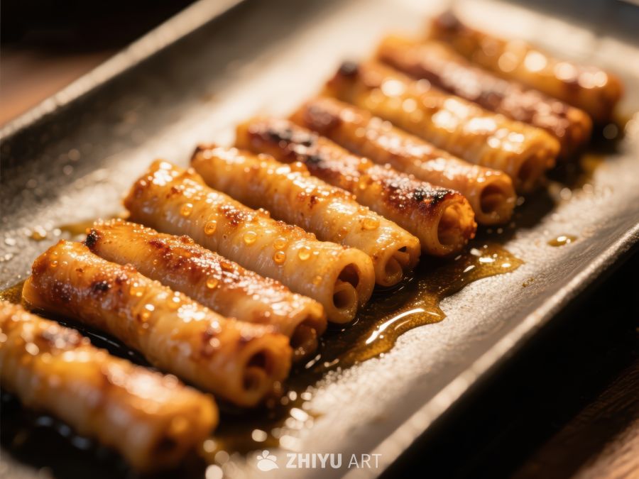 煎制金黄卷饼，淋上香甜酱汁