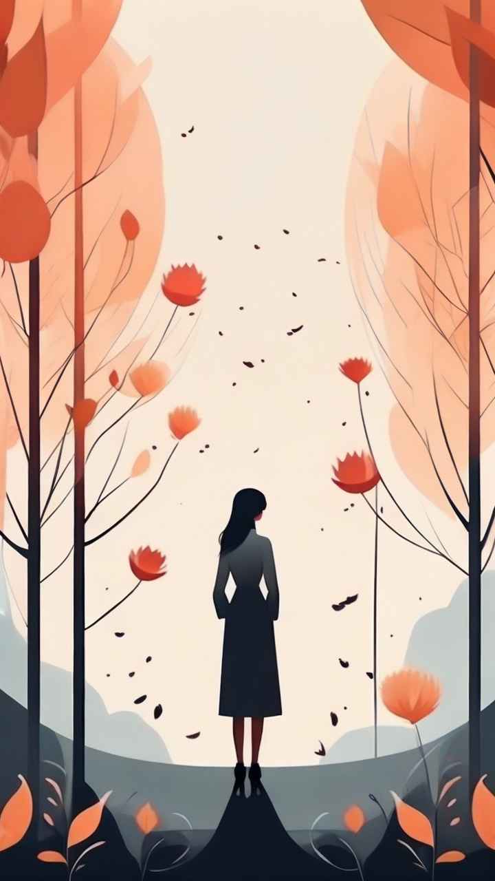 极简主义元素花朵和树枝插画