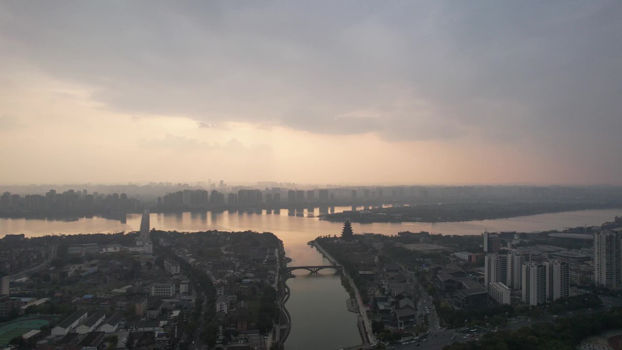 四川遂宁城市晚霞夕阳航拍 