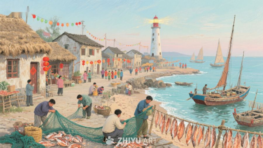 海滨渔村的繁忙景象 326