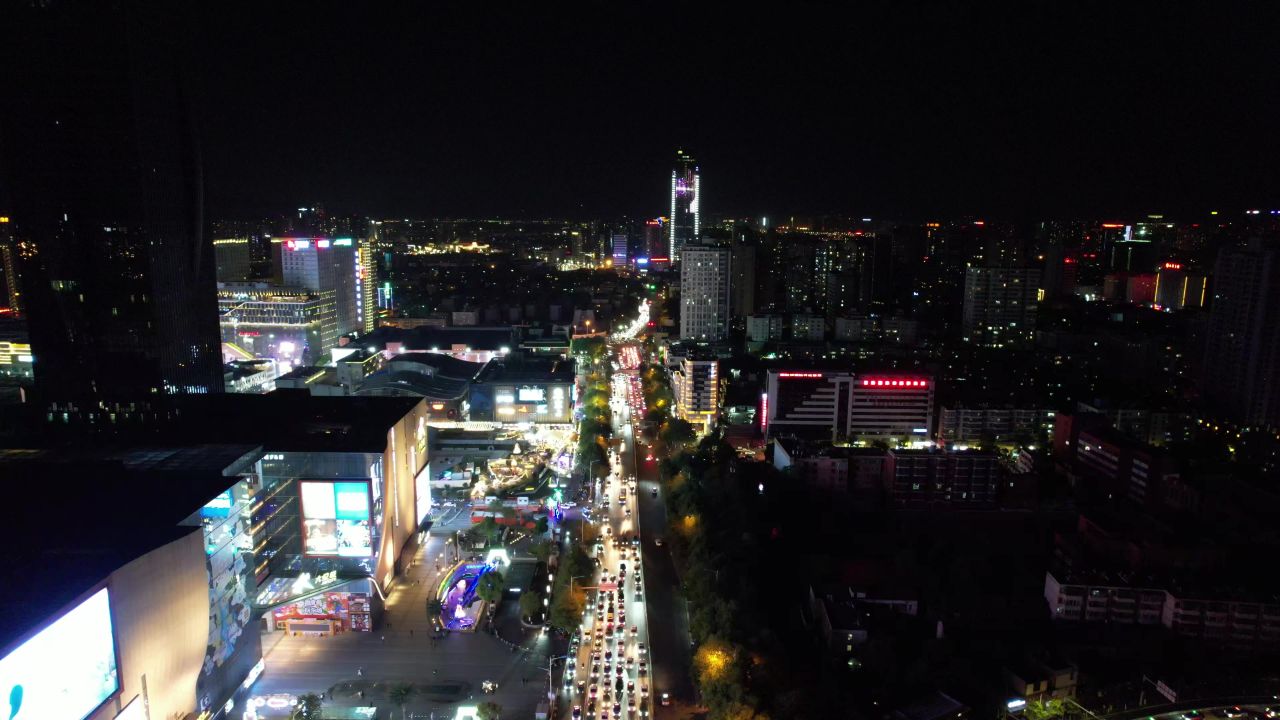  昆明夜景灯光交通航拍 