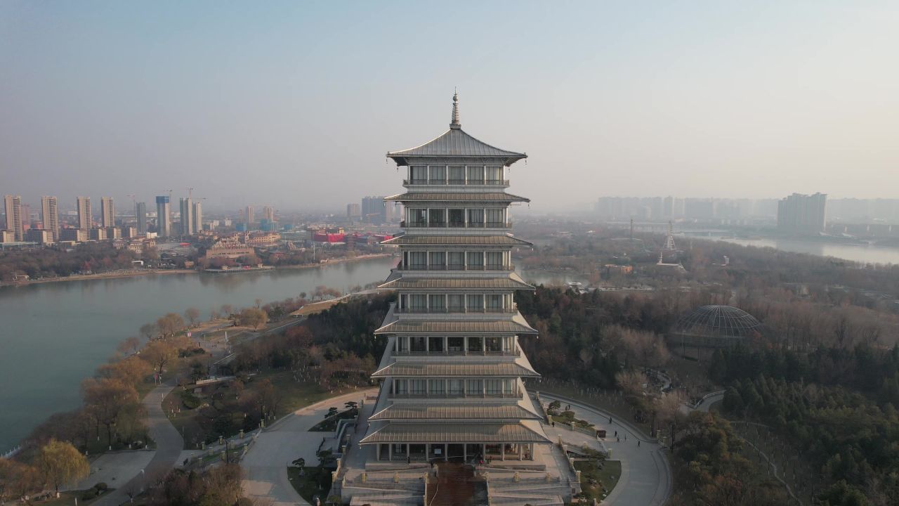 西安园博园旅游景区长安塔航拍