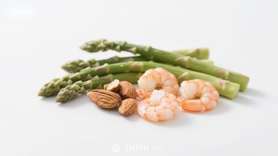芦笋虾仁与杏仁组合