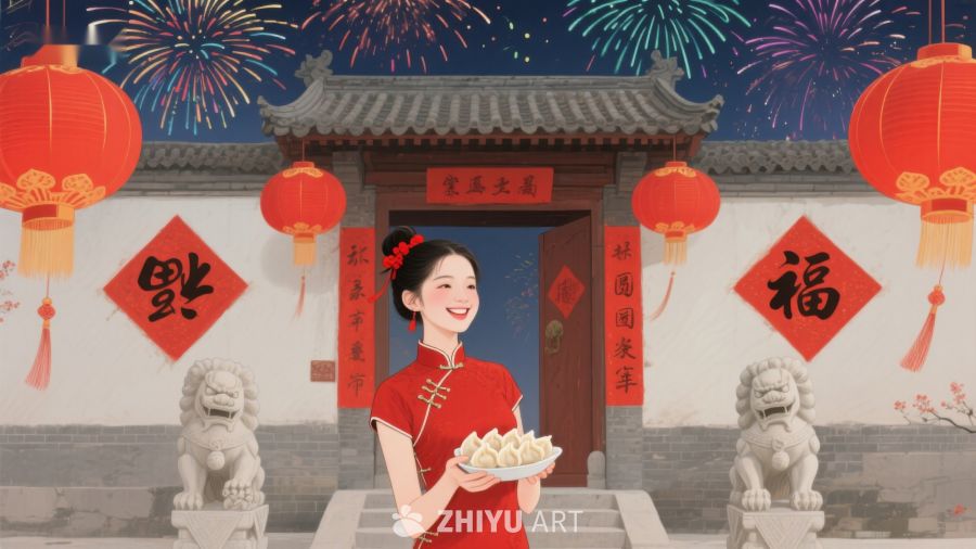 女子手持饺子庆祝传统节日 744