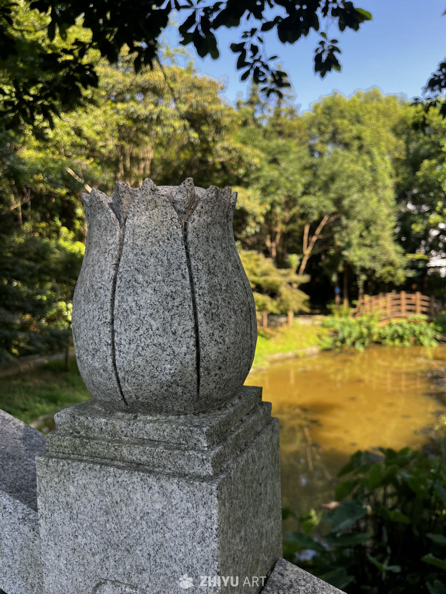 石雕莲花与池塘