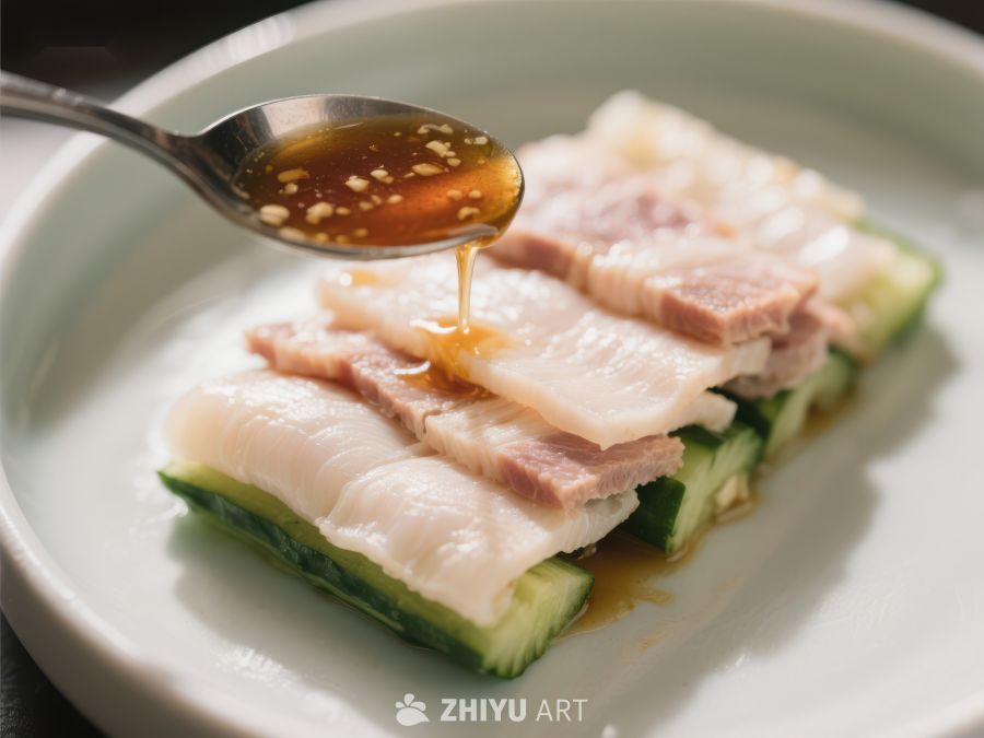 精致菜肴：肉片与黄瓜卷配酱汁 449