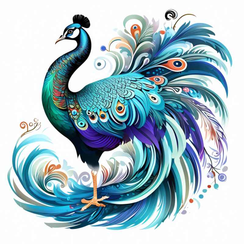 百鸟之王炫彩孔雀元素插画 1
