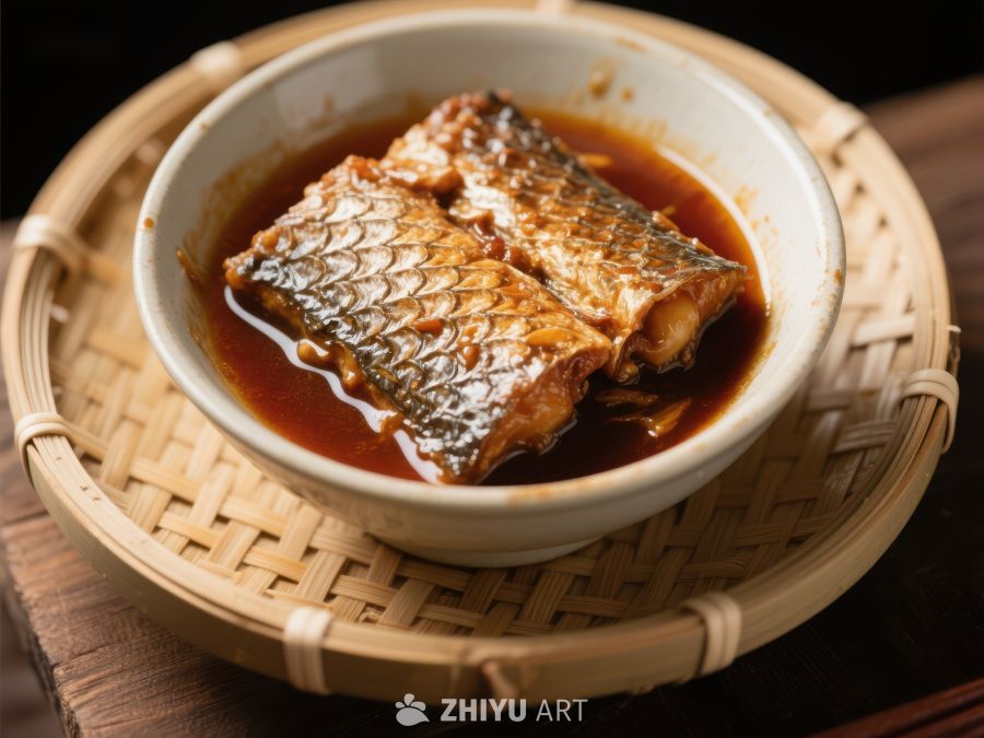 红烧鱼块盛于白瓷碗中 198