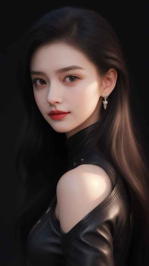 黑色皮衣美女