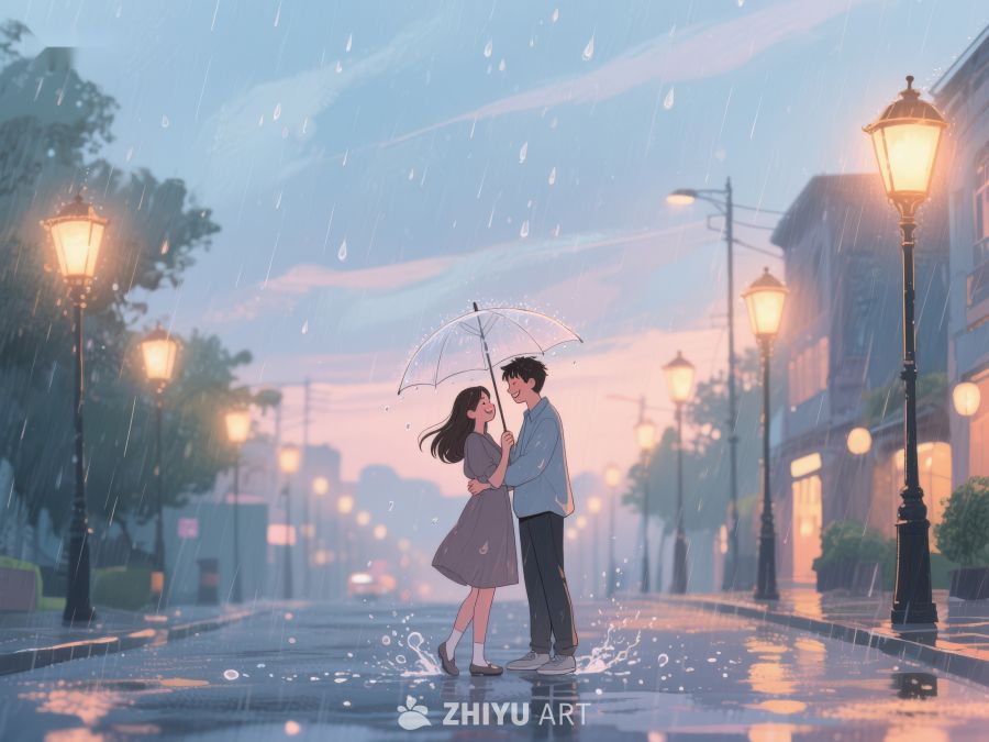 雨中情侣共撑伞 1071