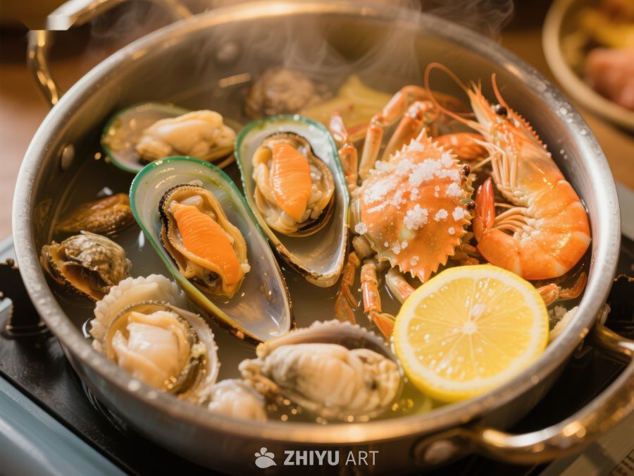 海鲜锅热煮，柠檬点缀鲜美 124