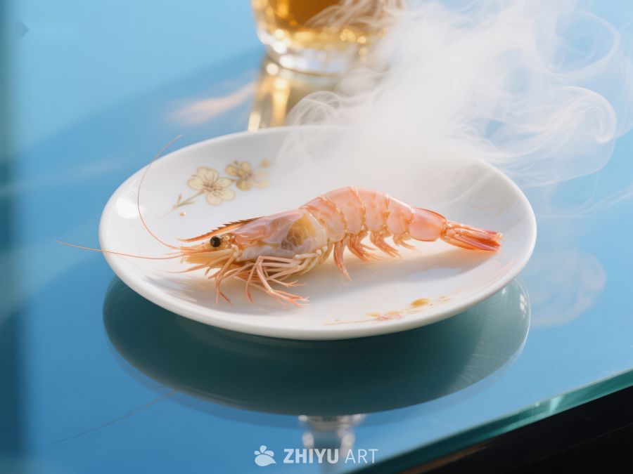 热气腾腾的虾置于盘中 786