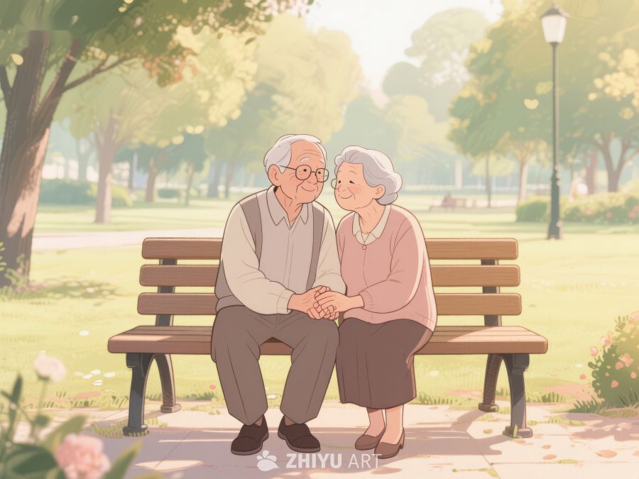 公园长椅上的老年夫妇 166