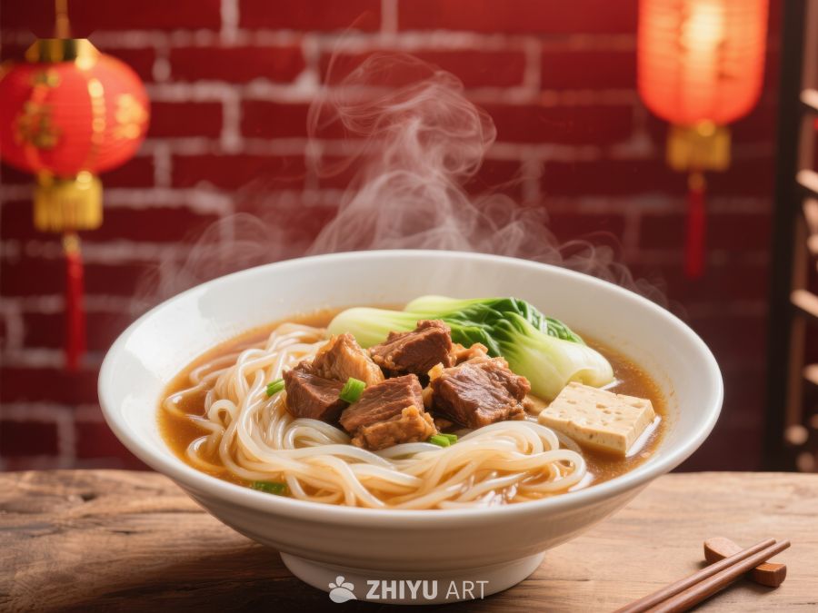 热腾腾的牛肉面配青菜和豆腐 995
