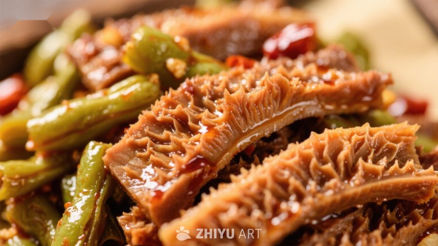 香辣牛肚配青豆美食特写