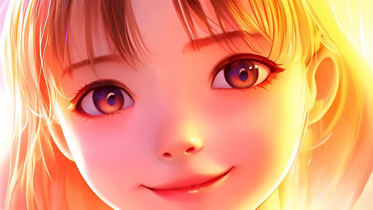 一个动画风格的年轻女孩，有着大而富有表现力的眼睛。