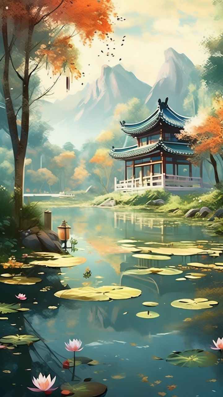 国风水墨山水画简约风格插画 87
