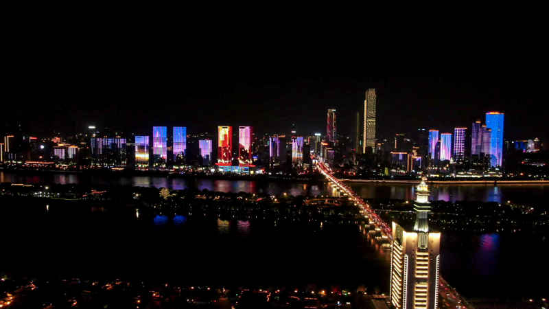 湖南长沙夜景航拍