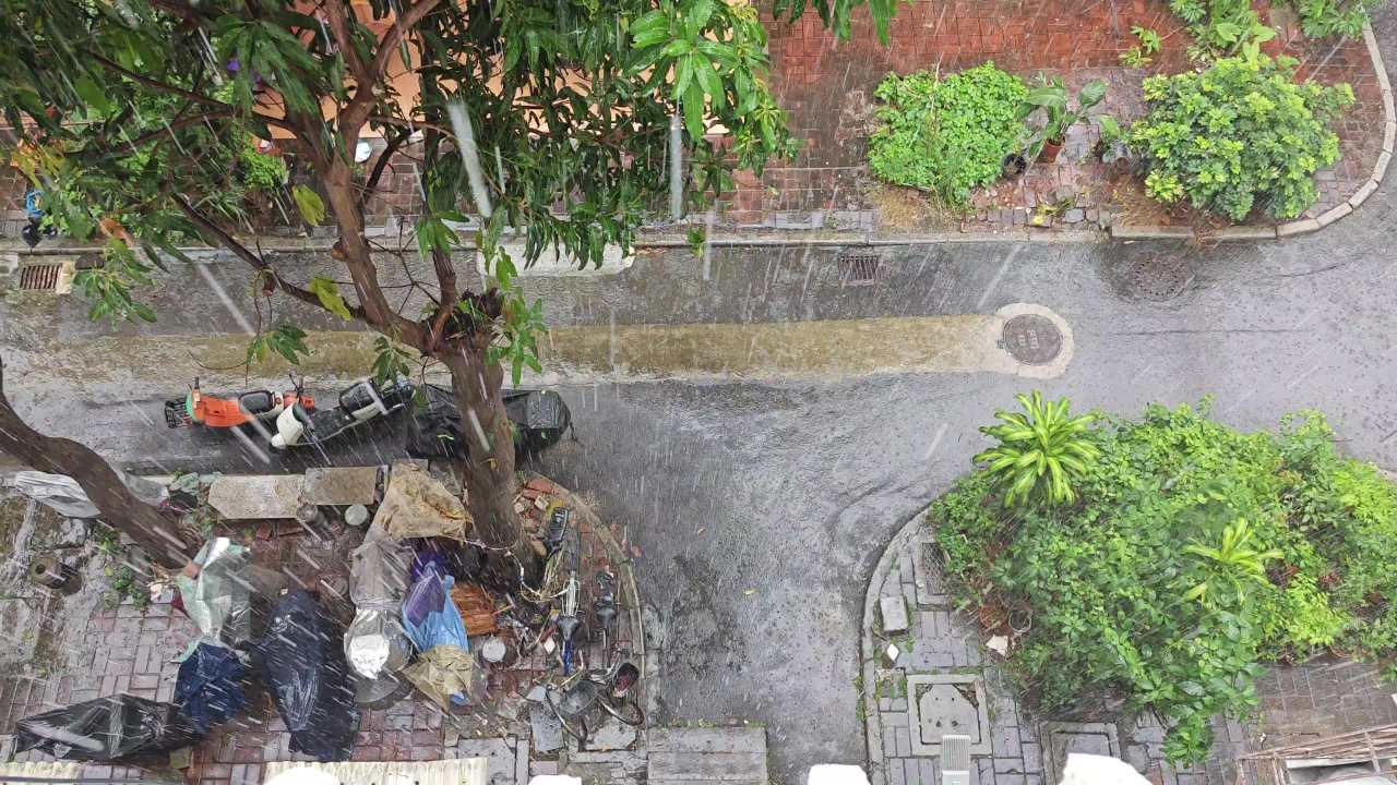 4K大雨中的小区