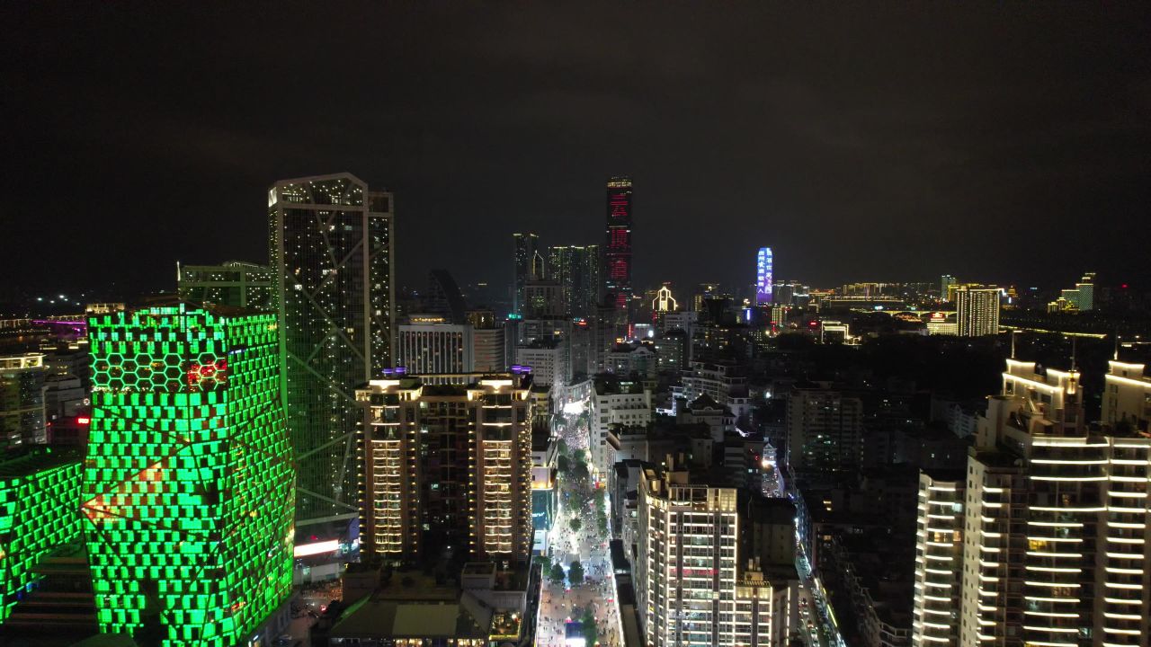 广西柳州市中心夜景灯光航拍 
