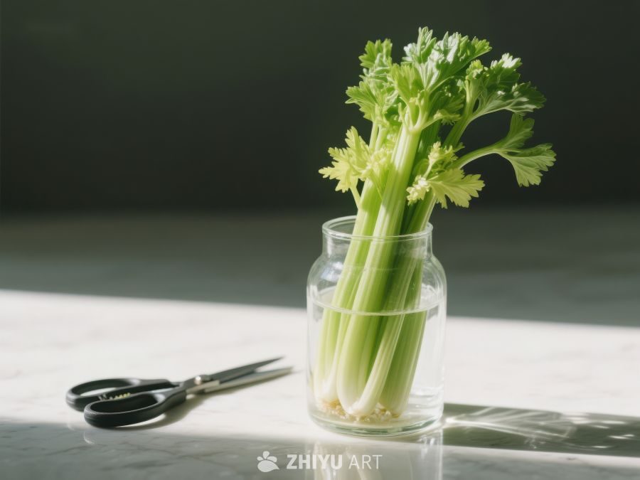 玻璃瓶中的芹菜与剪刀 16