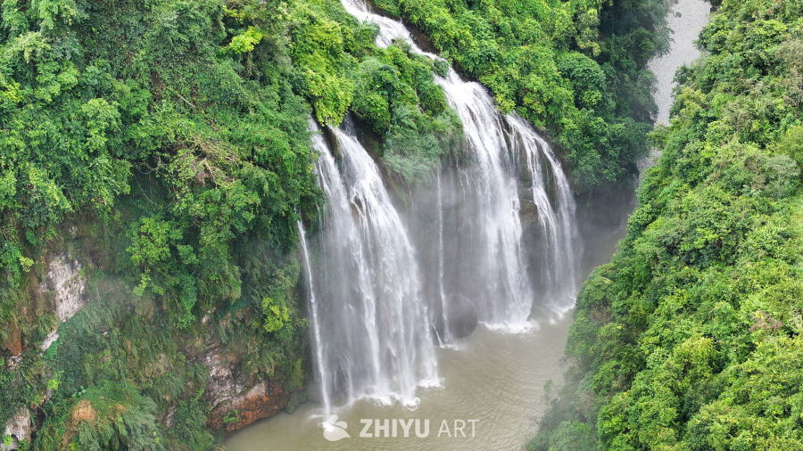 航拍山间峡谷瀑布  瀑布水流 15