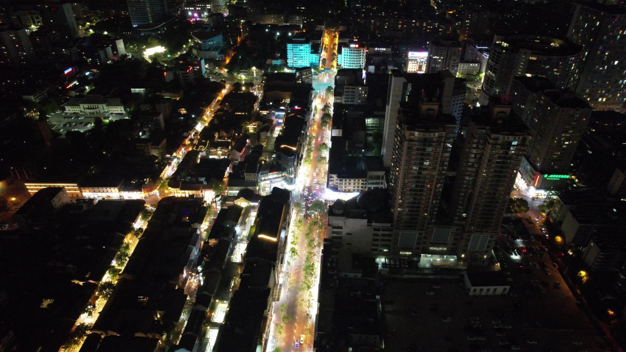 云南昆明城市夜景灯光航拍