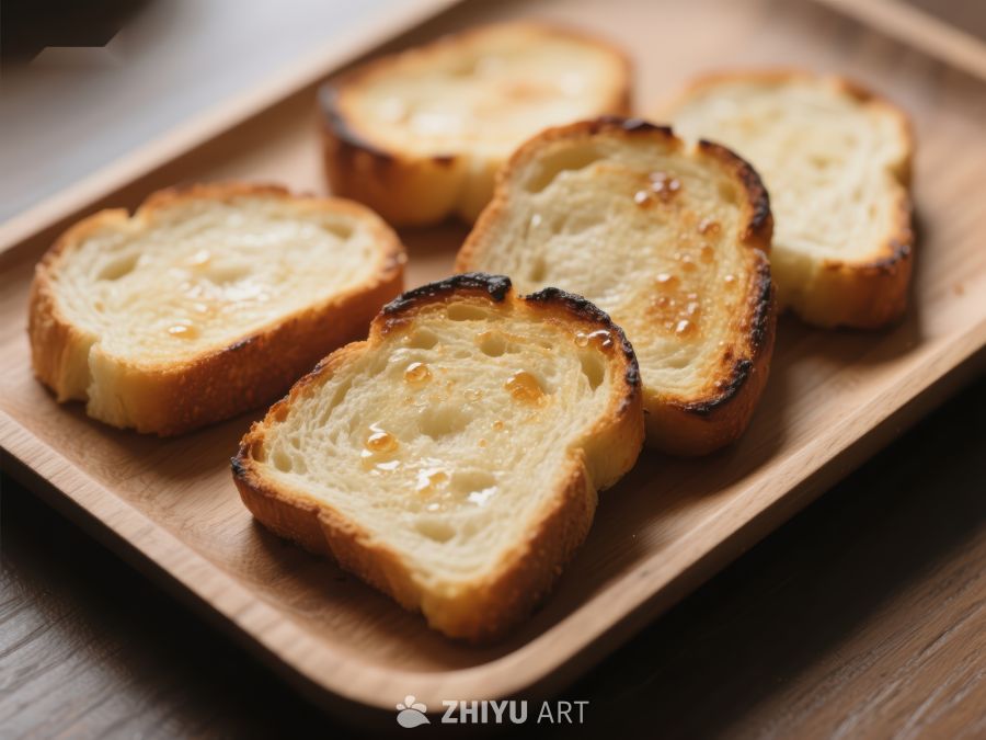 烤面包片配蜂蜜，木盘盛放 291