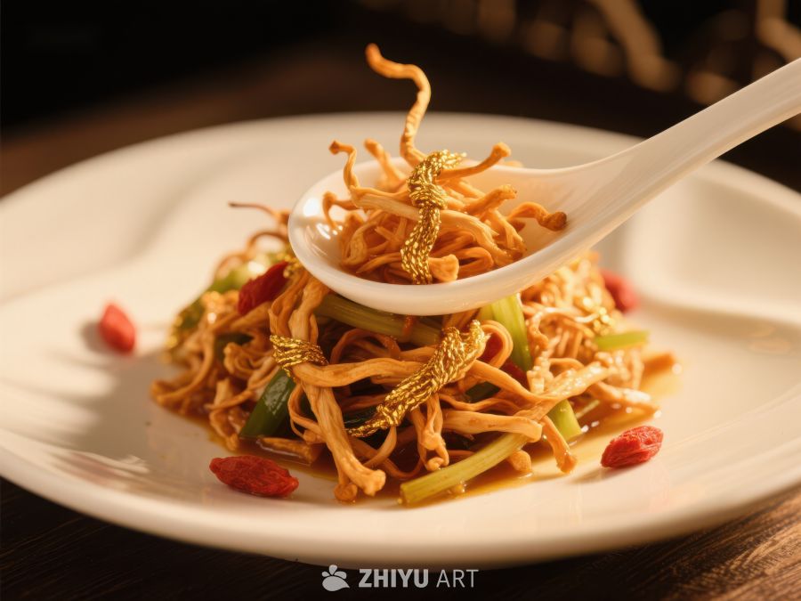 精致金针菇菜肴特写 480