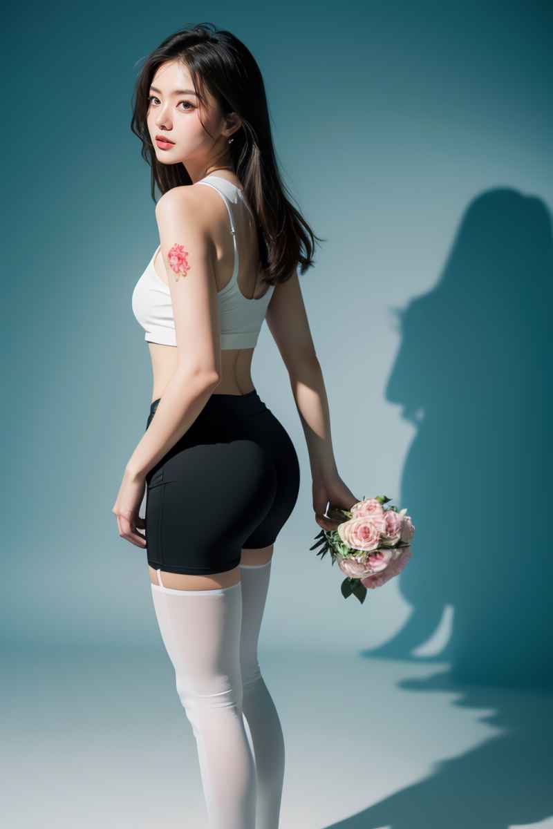 手拿玫瑰花的美女背面 9