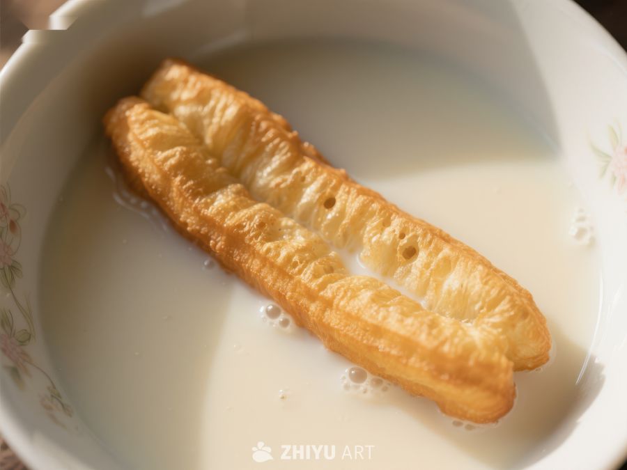 油条浸泡牛奶，传统早餐组合 1349