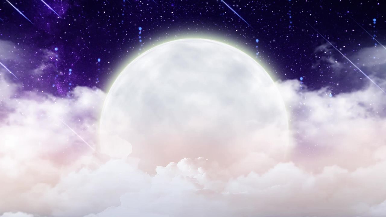 唯美大海上升月亮白月光蓝色夜空圆月明月大屏幕舞台LED视频  109