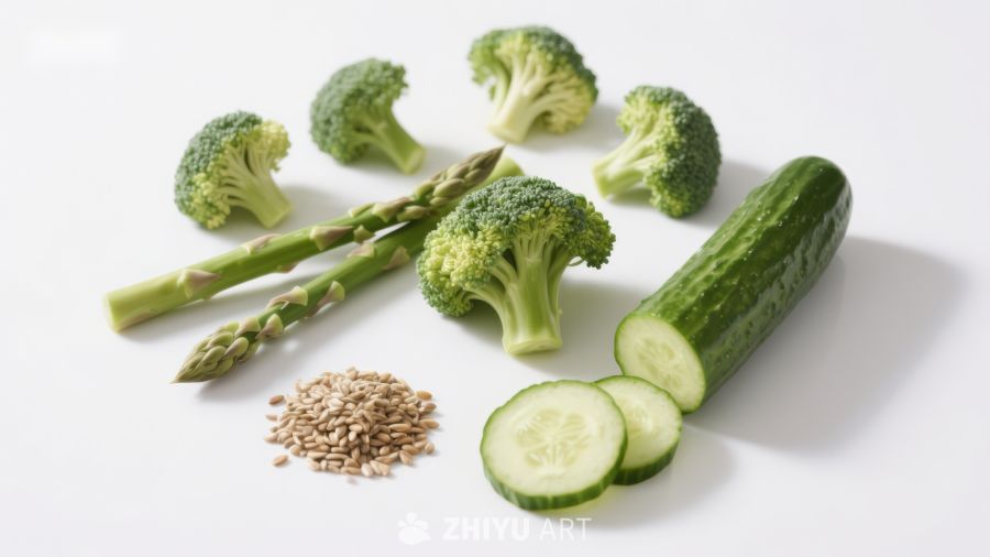 新鲜绿色蔬菜与谷物组合