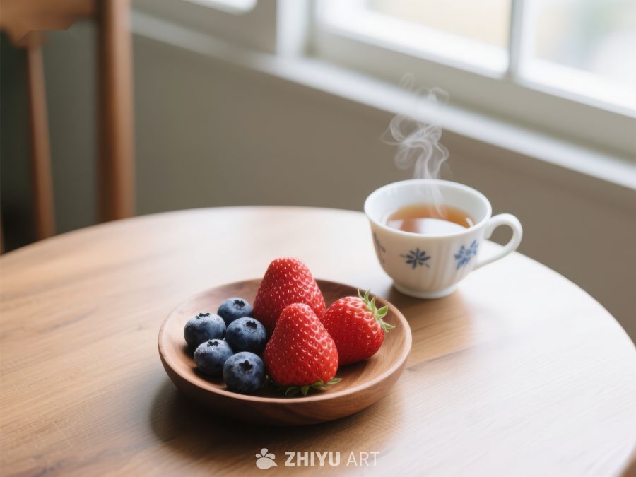 热茶与新鲜浆果的温馨早餐 443