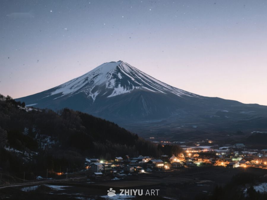 夜幕下的雪山与小镇 519
