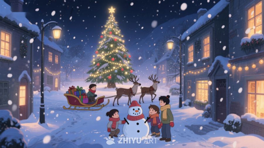 雪夜圣诞树下的欢乐时光 402