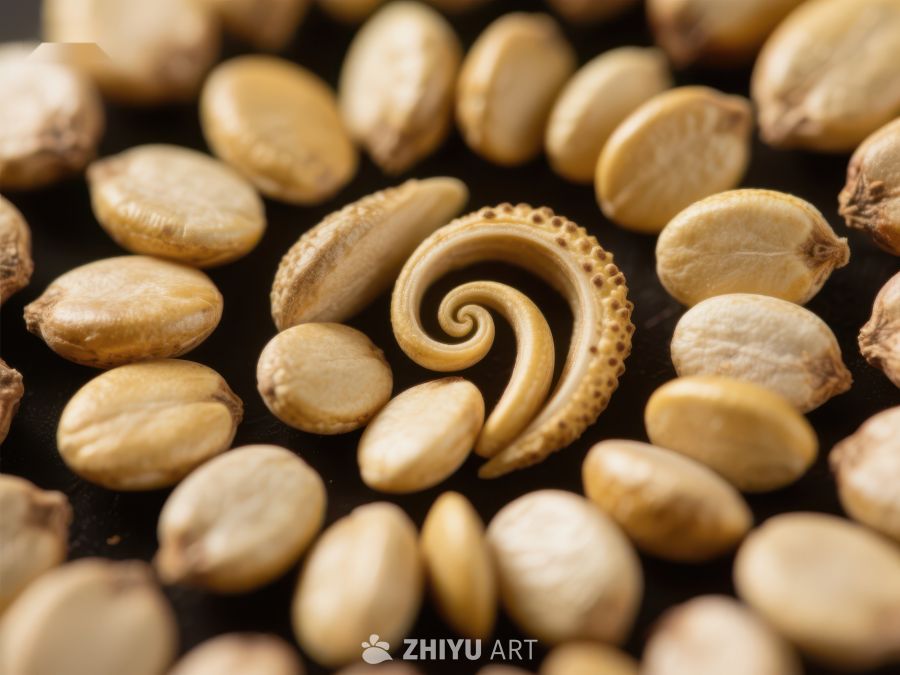 螺旋贝壳与圆形种子的静物组合 323