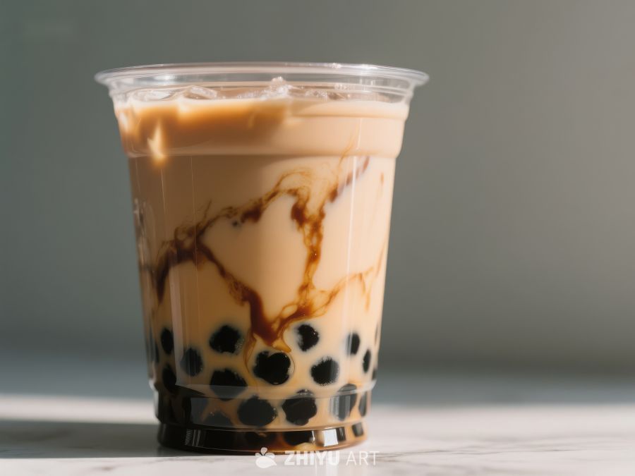 奶茶中的珍珠与冰块