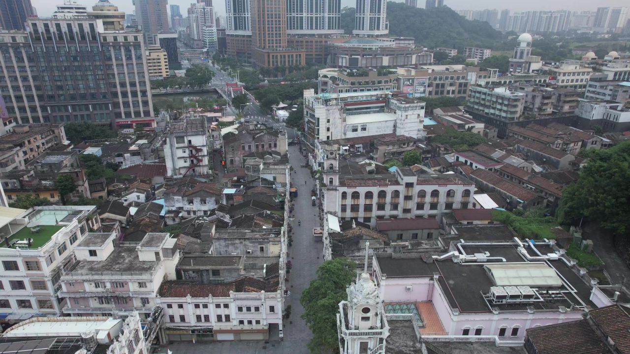 广东中山孙文西路文化旅游步行街航拍