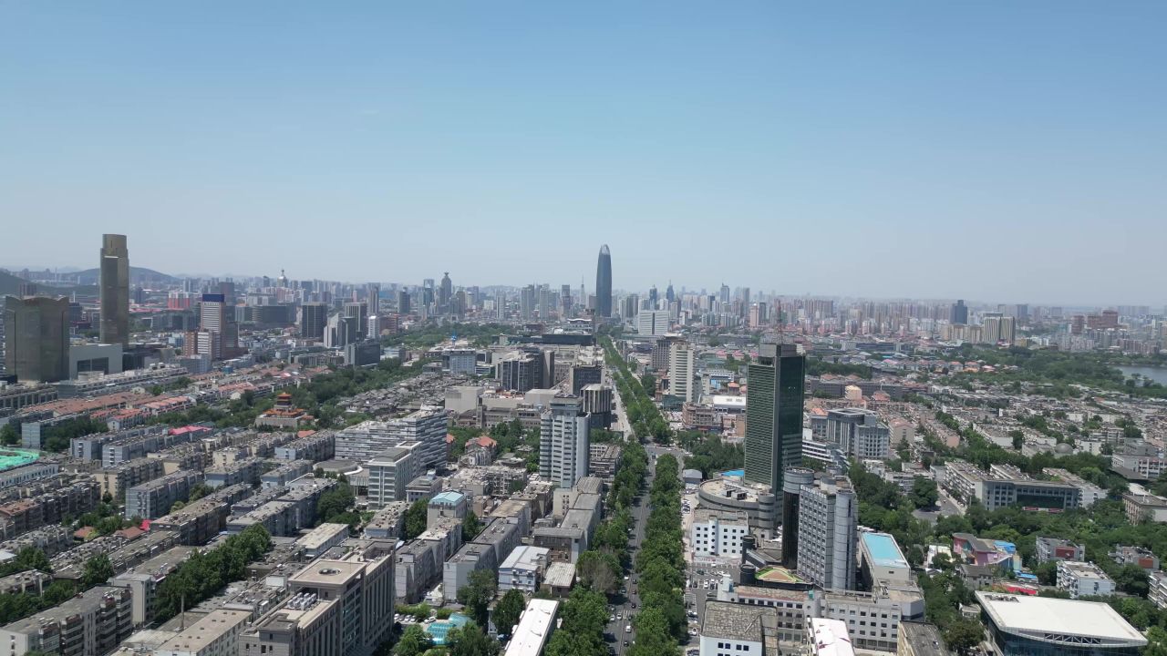 航拍山东济南城市大景