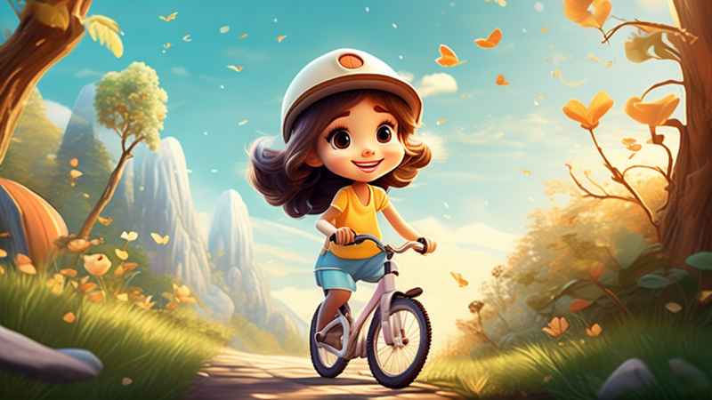 卡通可爱的女孩骑自行车梦幻般的意象 16